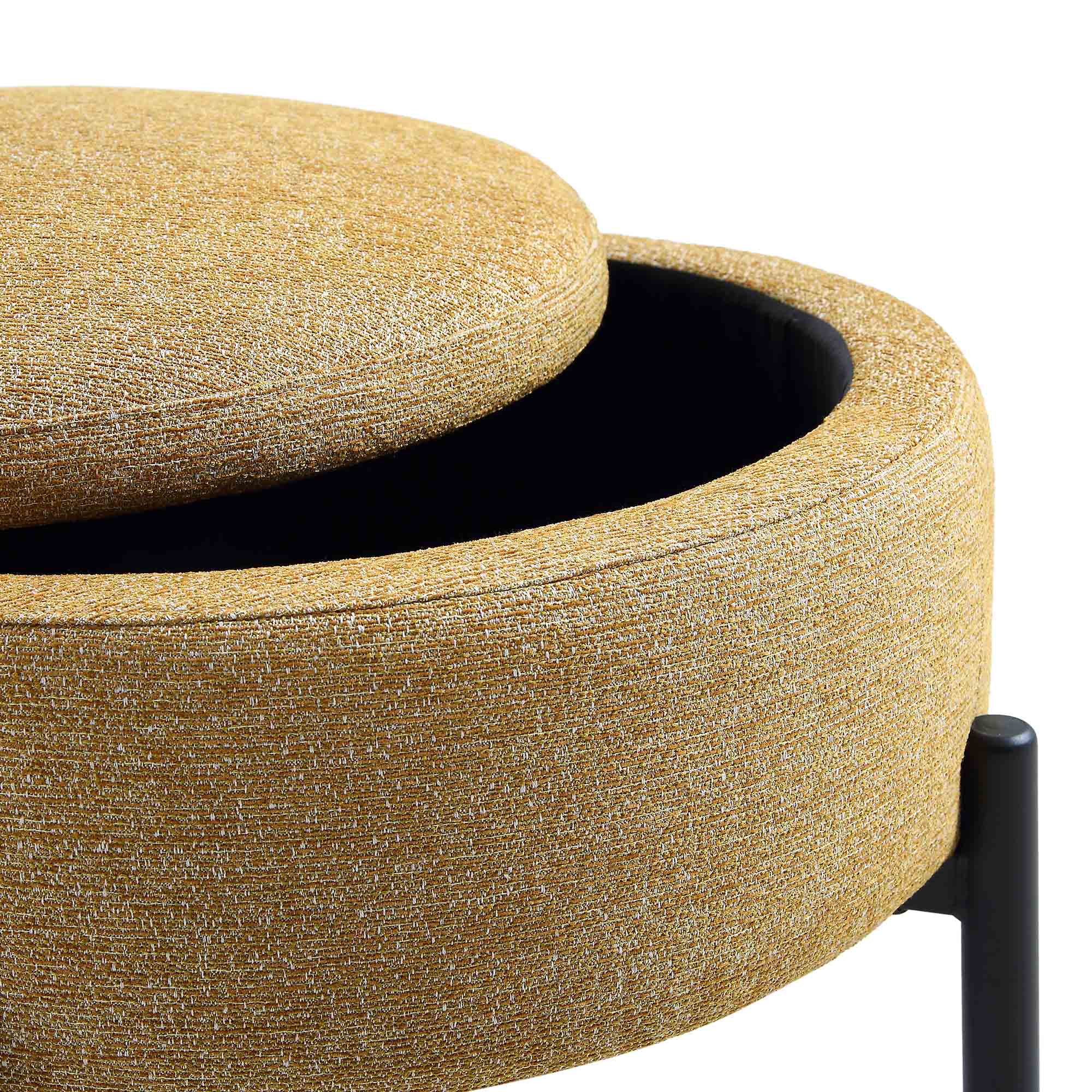 Amboise Round Storage Pouffe, Marigold Textured Fabric