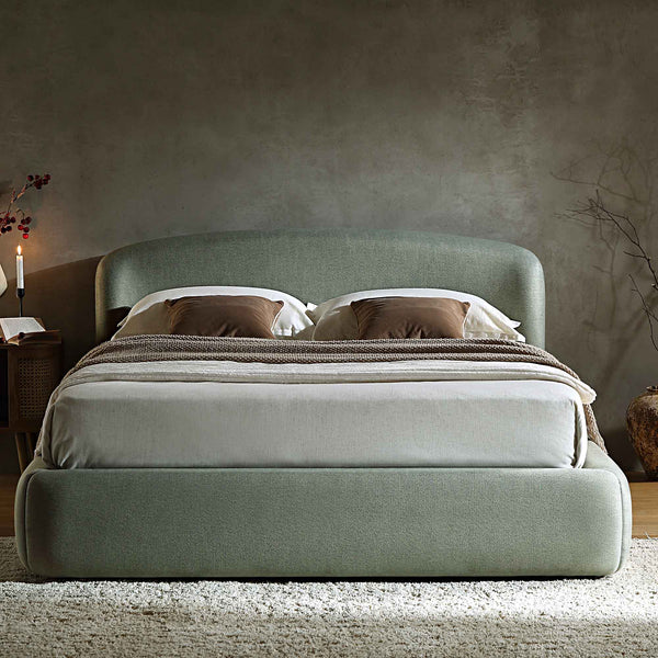 Constance Winged Headboard Ottoman Storage Bed, Olive Linen