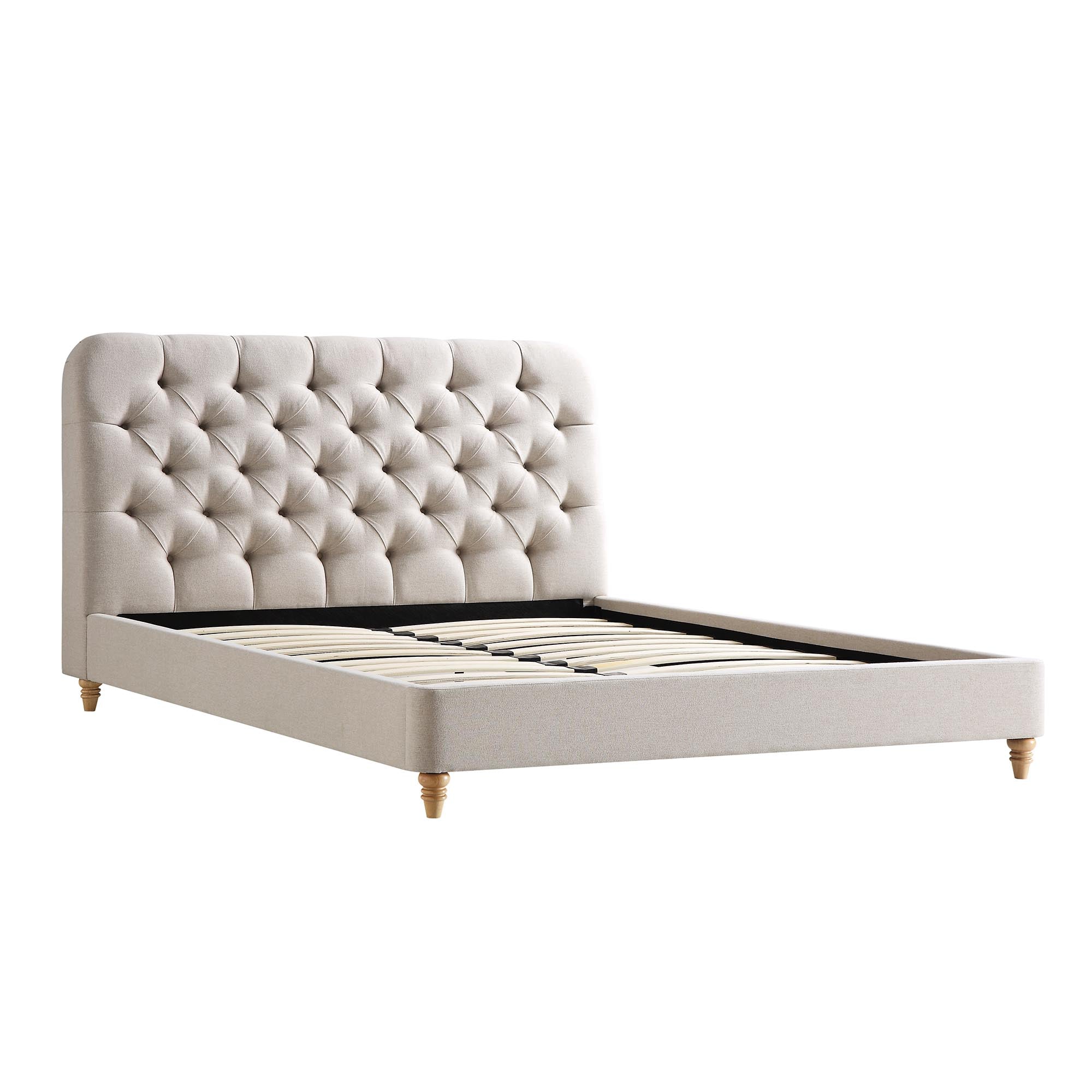 Leamington Deep-Buttoned Upholstered Bed, Oatmeal Fabric