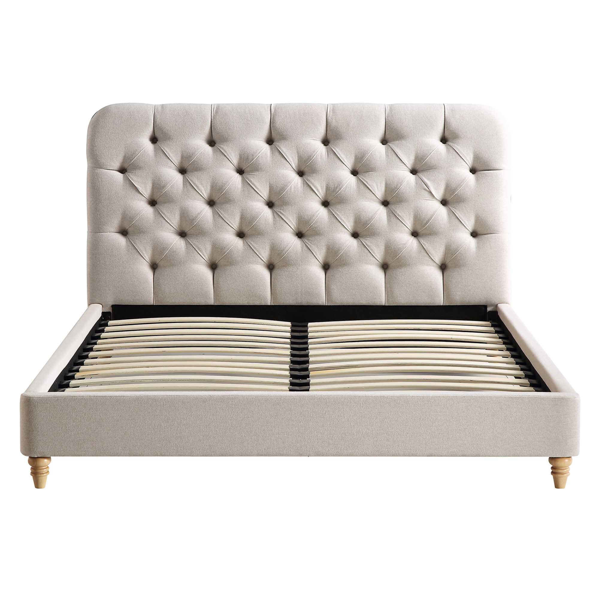 Leamington Deep-Buttoned Upholstered Bed, Oatmeal Fabric