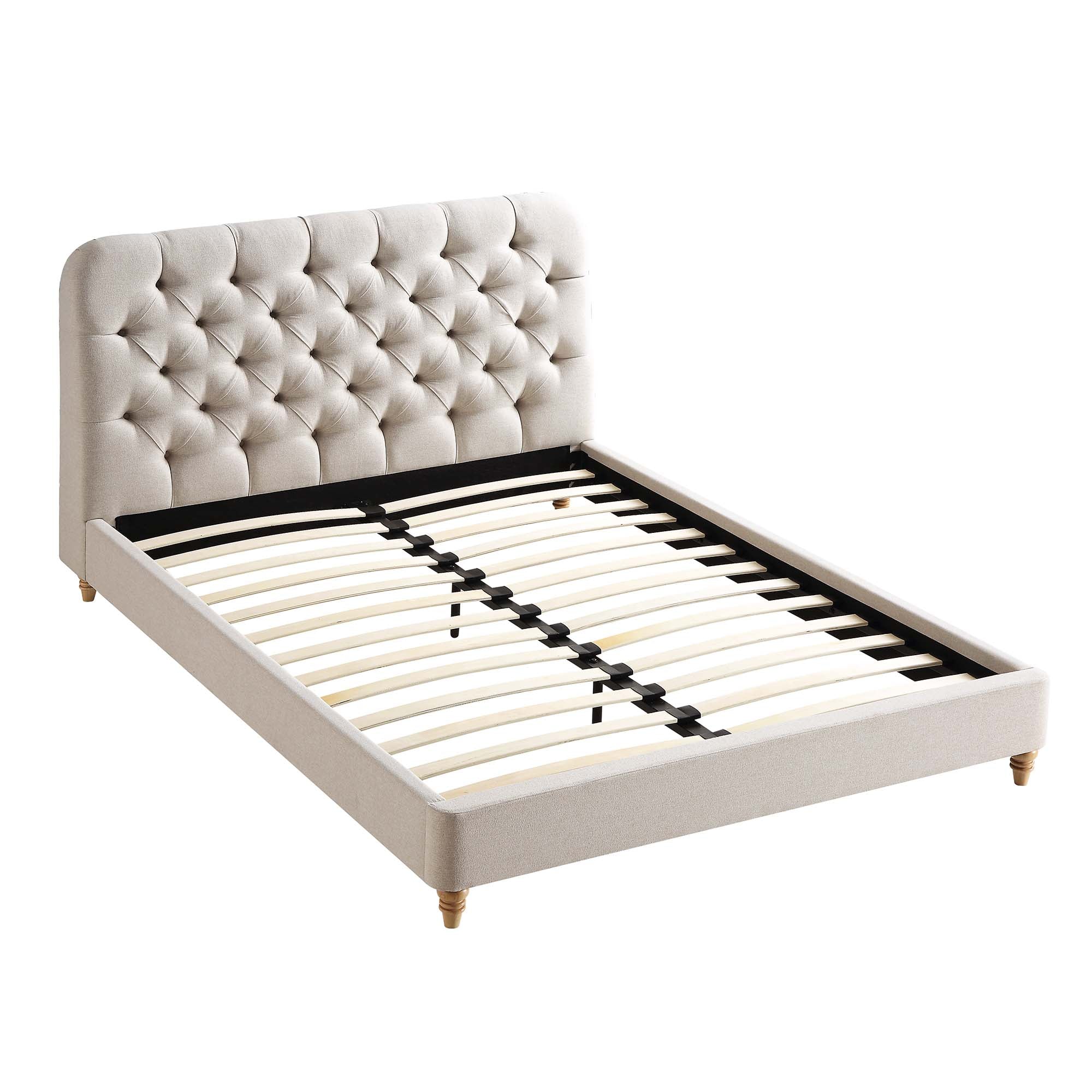 Leamington Deep-Buttoned Upholstered Bed, Oatmeal Fabric