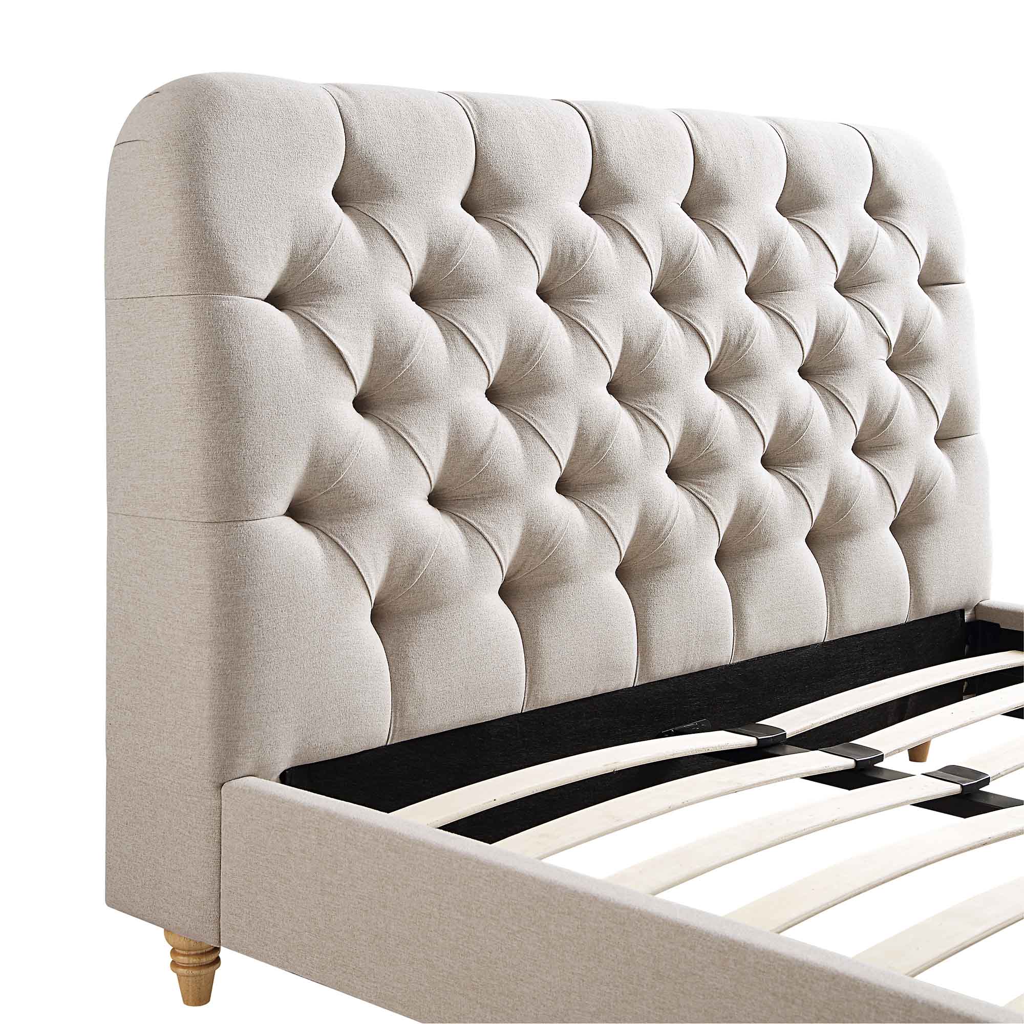 Leamington Deep-Buttoned Upholstered Bed, Oatmeal Fabric