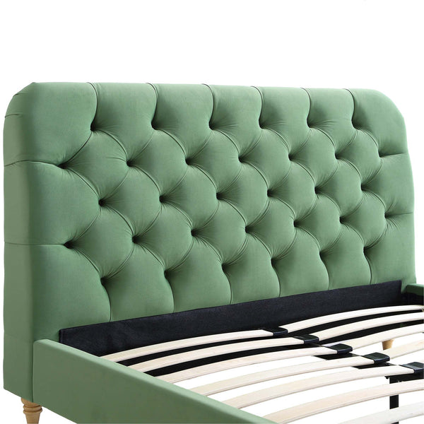 Leamington Deep-Buttoned Upholstered Bed, Meadow Green Velvet