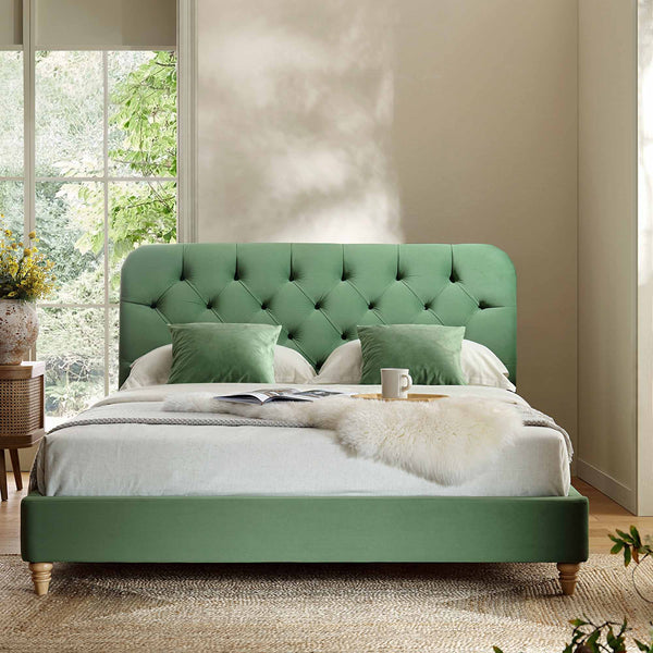 Leamington Deep-Buttoned Upholstered Bed, Meadow Green Velvet