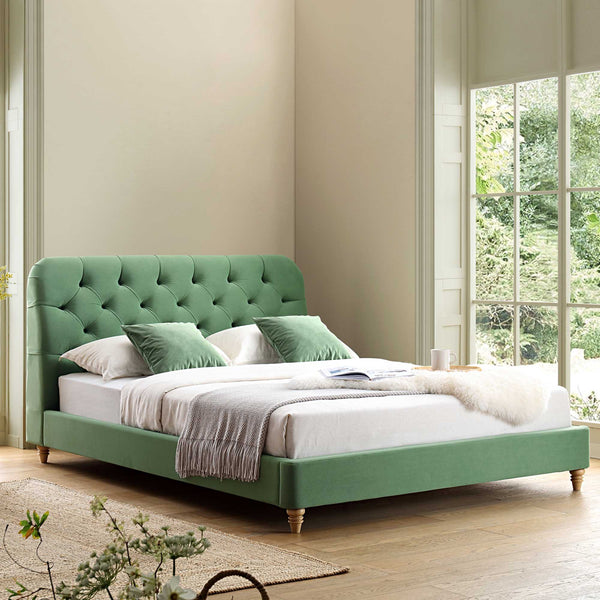 Leamington Deep-Buttoned Upholstered Bed, Meadow Green Velvet