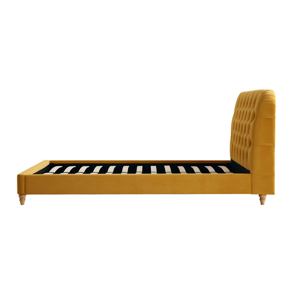 Leamington Deep-Buttoned Upholstered Bed, Turmeric Yellow Velvet