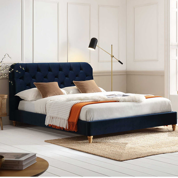 Leamington Deep-Buttoned Upholstered Bed, Midnight Blue Velvet