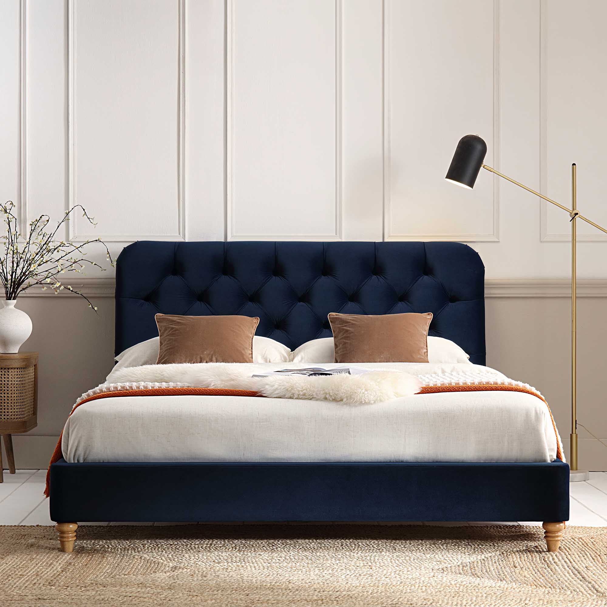 Leamington Deep-Buttoned Upholstered Bed, Midnight Blue Velvet