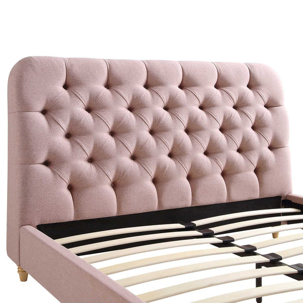 Leamington Deep-Buttoned Upholstered Bed, Rosewater Pink Fabric