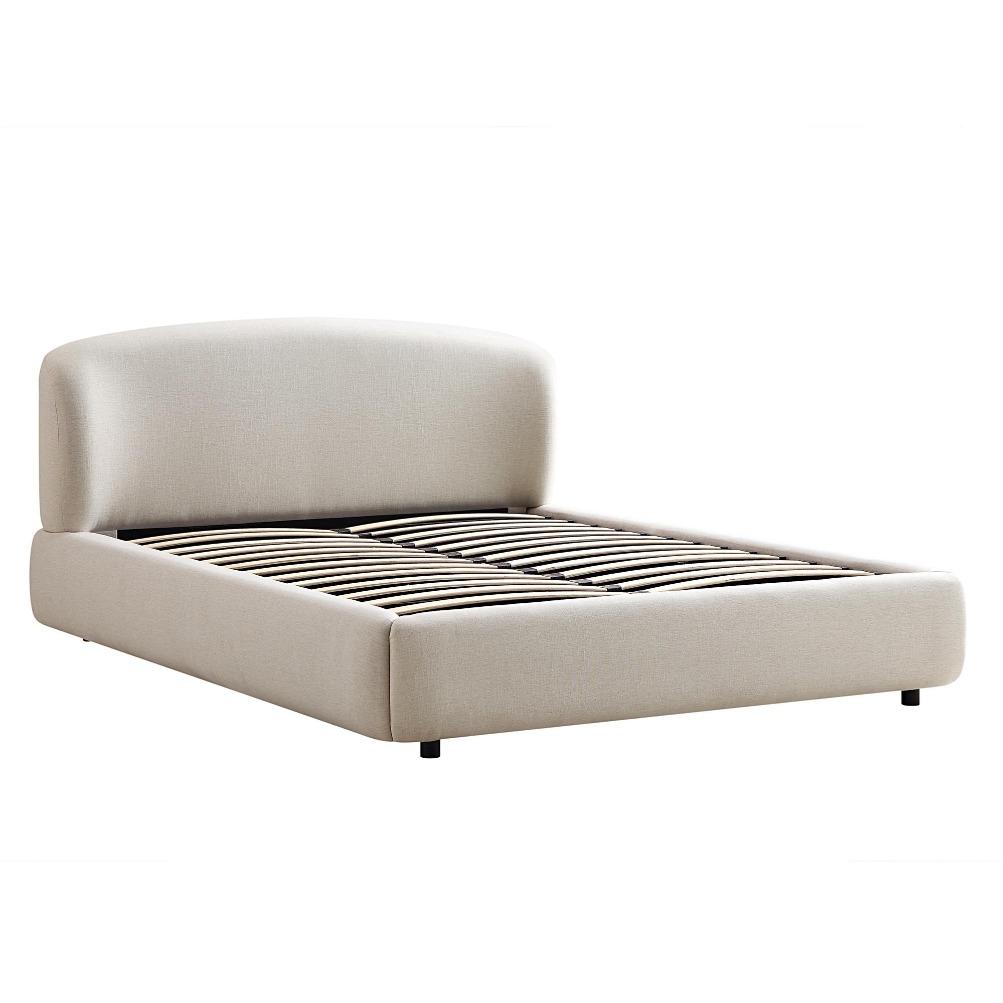 Constance Winged Headboard Ottoman Storage Bed, Beige Linen