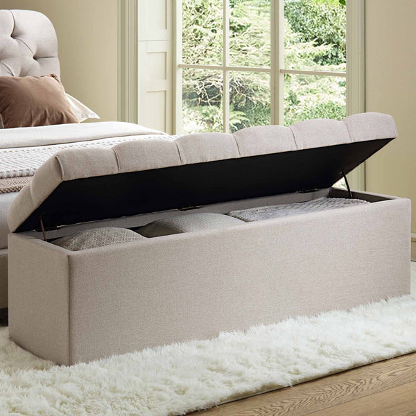 Leamington Deep-Buttoned Ottoman Storage Bench, Oatmeal Fabric