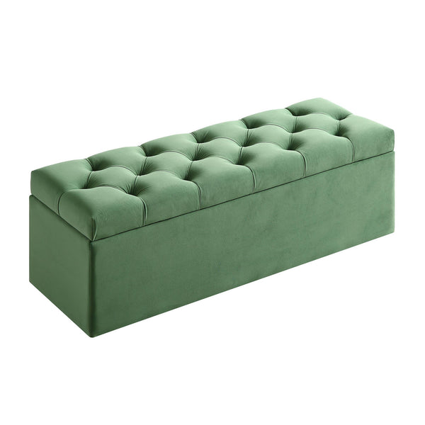 Leamington Deep-Buttoned Ottoman Storage Bench, Meadow Green Velvet