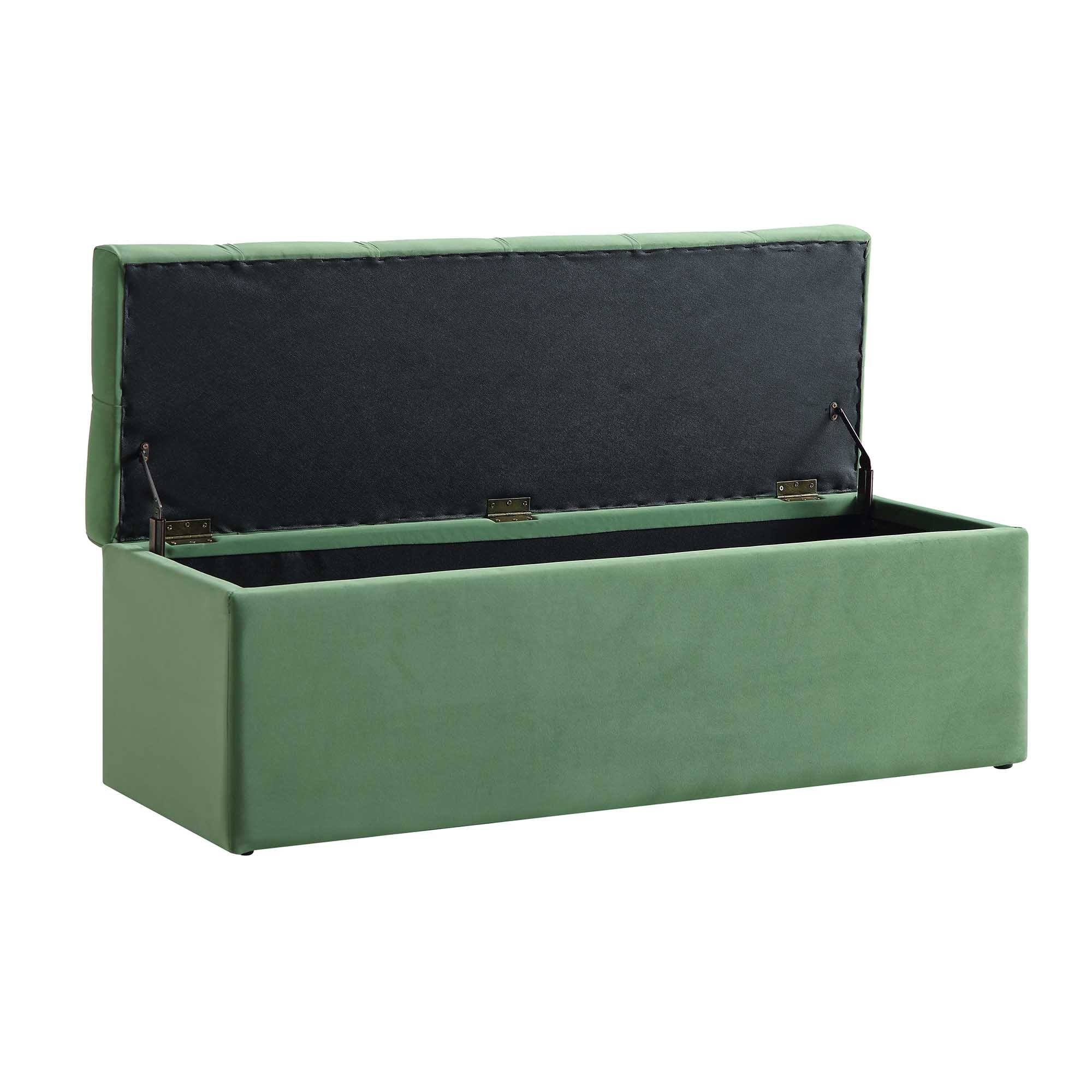 Leamington Deep-Buttoned Ottoman Storage Bench, Meadow Green Velvet