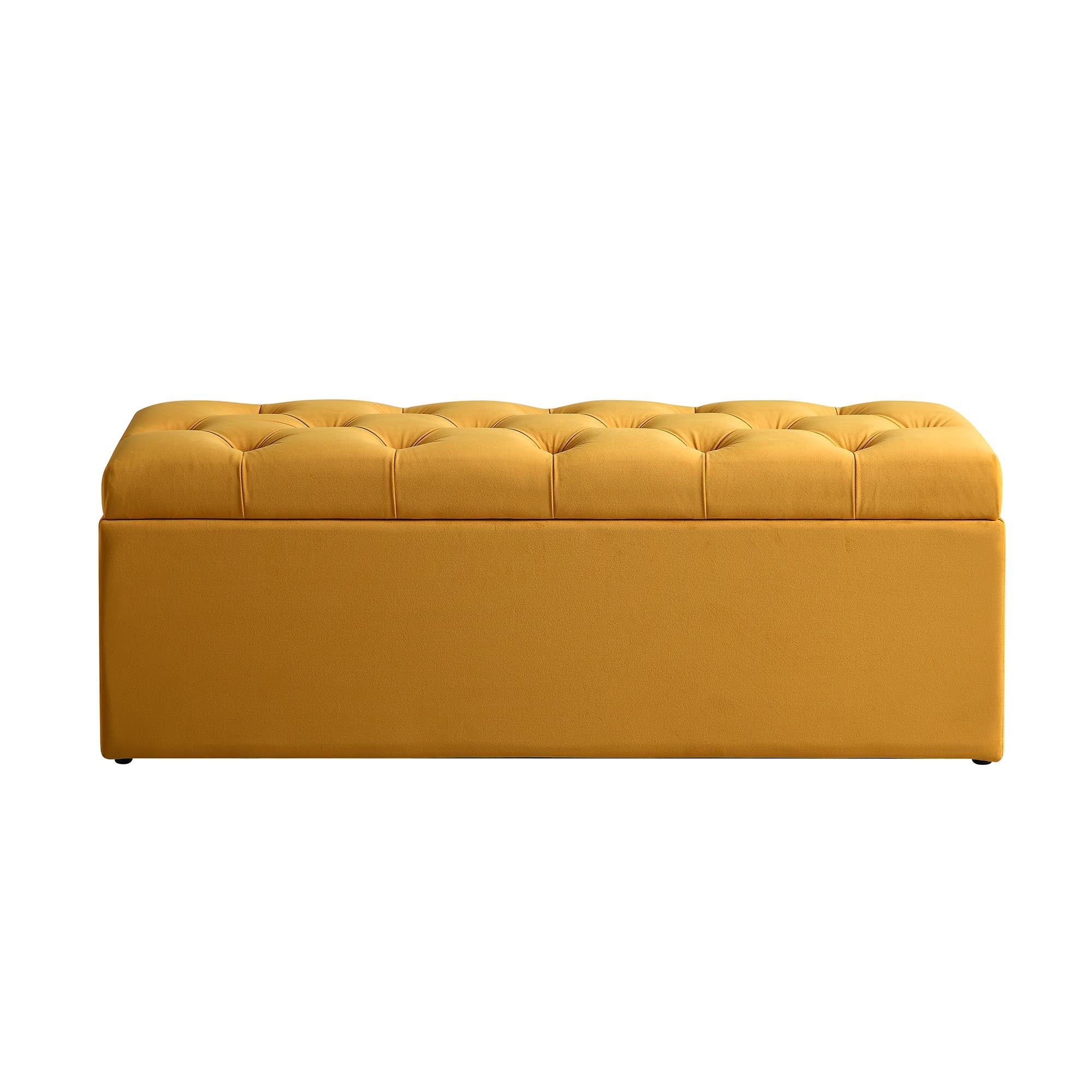 Leamington Deep-Buttoned Ottoman Storage Bench, Turmeric Yellow Velvet