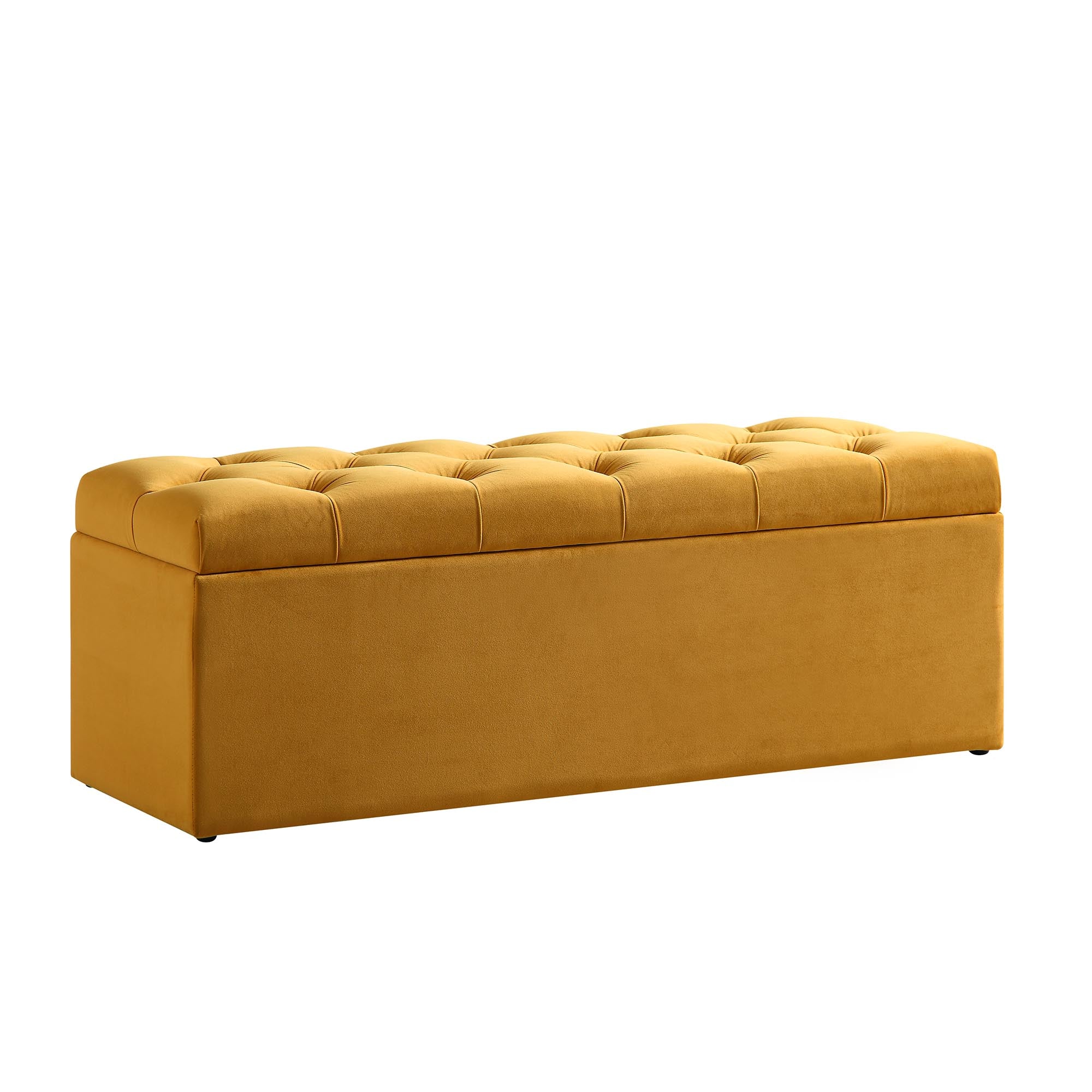 Leamington Deep-Buttoned Ottoman Storage Bench, Turmeric Yellow Velvet