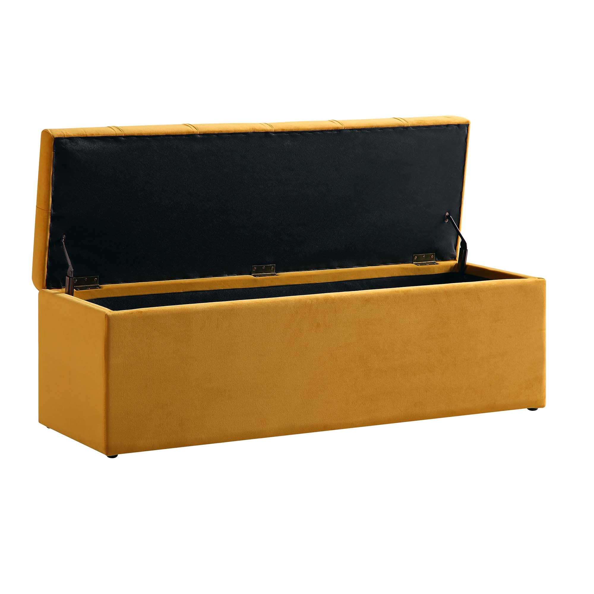 Leamington Deep-Buttoned Ottoman Storage Bench, Turmeric Yellow Velvet