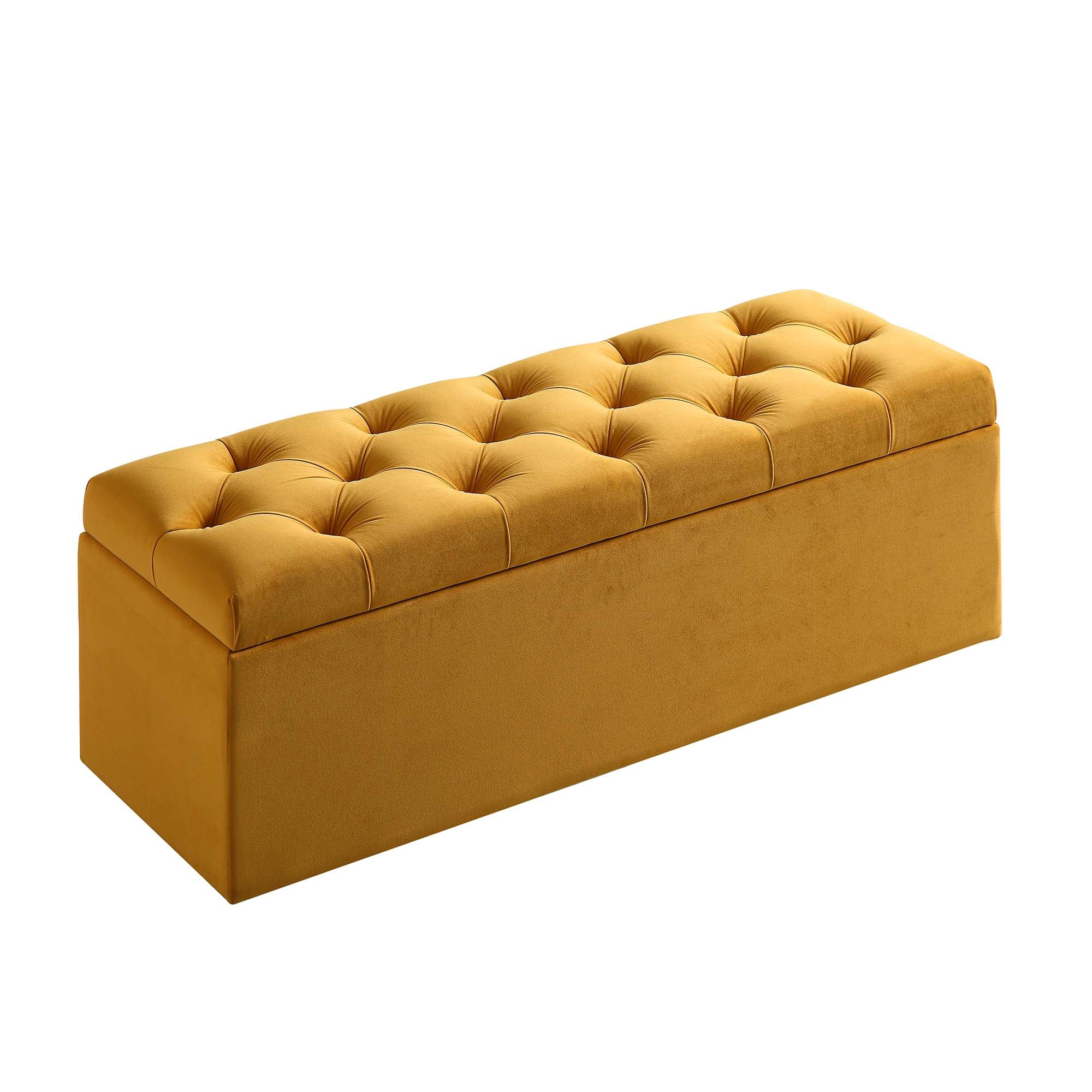 Leamington Deep-Buttoned Ottoman Storage Bench, Turmeric Yellow Velvet