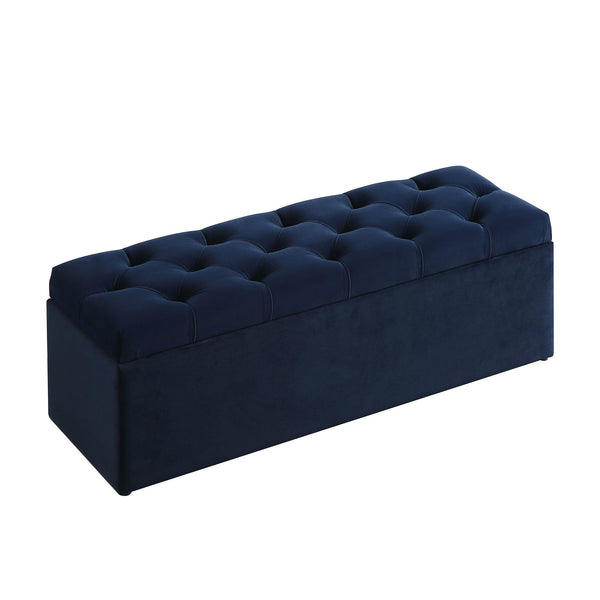 Leamington Deep-Buttoned Ottoman Storage Bench, Midnight Blue Velvet