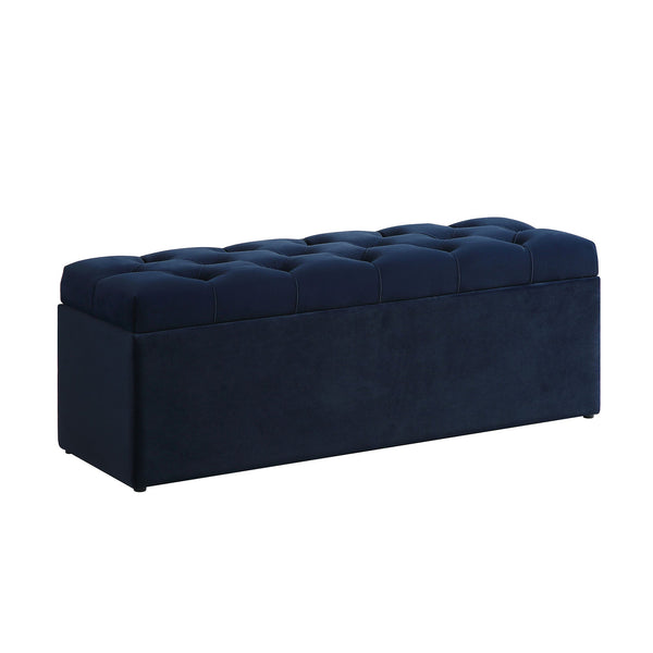 Leamington Deep-Buttoned Ottoman Storage Bench, Midnight Blue Velvet