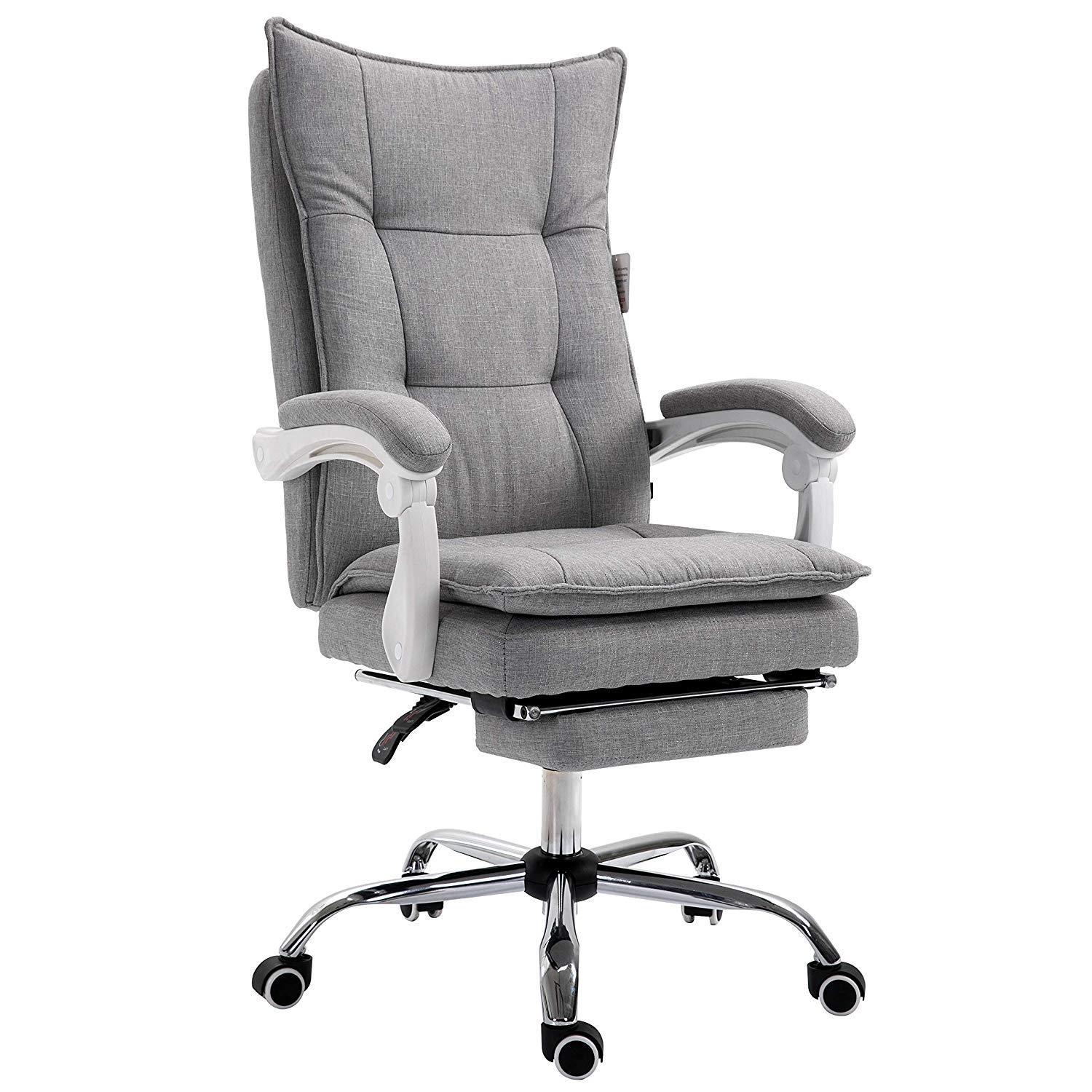 Executive Double Layer Padding Recline Office Desk Chair with Footrest, MR77 Grey Fabric